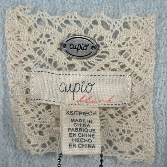 CUPIO Dress XS BLUSH Cotton Crinkled Gauze Tank Tiered Maxi Sleeveless Blue NEW - Picture 10 of 14